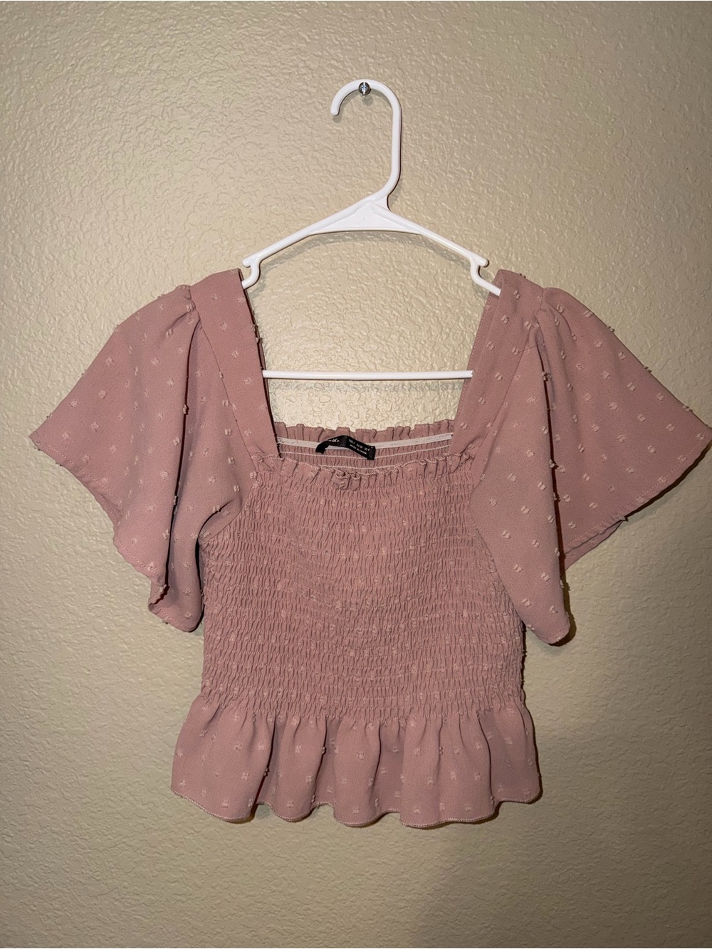 SHEIN Dusty Rose Smocked Ruffle Crop Top